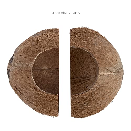2 Pack Natural Coconut Reptile Hideouts, Lizard, Spider and Aquarium Fish Hide Cave (Natural Surface) - color: Natural Surface