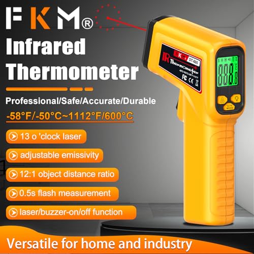 FKM Infrared Thermometer Gun High Precision 13-Point Laser -58°F~1112°F | (-50°C~600°C)Non-Contact Laser Temperature Gun,Digital IR Temp Gun for Cooking,Griddle,Oven,Food,HVAC,Automotive,Industrial - color: Golden