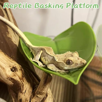 kathson 3pcs Crested Gecko Climbing Toys, Leaf-Shaped Reptile Basking Platform Plastic Frog Habitat Platform with Suction Cup Betta Fish Resting Spot Tank Decoration for Frog Toad Amphibian