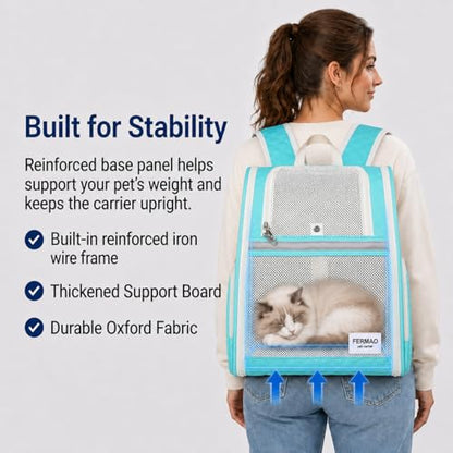 Cat Backpack Carrier for Small Dogs and Medium cat Puppy Kitten Bunny Pet Carrier Backpack Collapsible with Fully Ventilated Mesh with Safety Leash (LightGreen, 12.9" L x 10.62" W x 15.5" H - M) - color: LightGreen, size: Medium