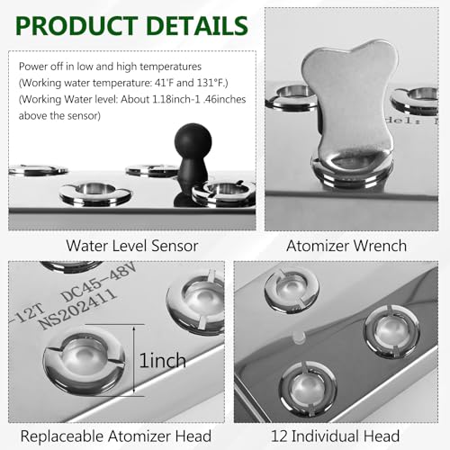 Ultrasonic Mist Maker 12 Heads, 9000ml/H Ultrasonic Fogger w/Float, 400W Waterproof Power Supply, for Halloween Atmosphere, Fish Tank, Greenhouse, Landscape