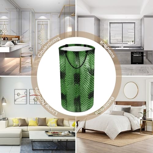 Green Snakeskin Laundry Hamper Tall Laundry Basket Collapsible Dirty Clothes Hamper Large Laundry Bin Freestanding Laundry Bag for Laundry Room Bedroom Bathroom Dorm