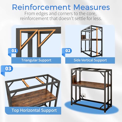 20-29-37 Gallon Fish Tank Stand with Power Outlet,Adjustable Aquarium Stand, Heavy Duty Terrarium Stand,Metal Frame Reptile Turtle Tank Stand Suitable for Home Office,600LBS Capacity, Rustic Brown - color: Rustic Brown, size: 20-29-37 Gallon