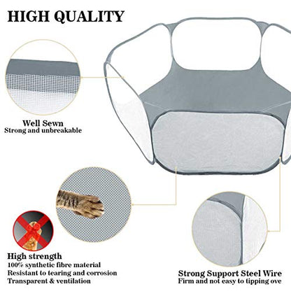 Small Animals Tent,Reptiles Cage,Breathable Transparent Pet Playpen Pop Open Outdoor/Indoor Exercise Fence,Portable Yard Fence (Grey) - color: Grey
