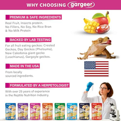 Gargeer 2oz Picky Geck Growth Formula - Crested Gecko Food. Made in USA | High-protein superfood for juvenile growth & adult strength! Banana, mango & date with BSFL, D3 & probiotics. Zero fillers - size: 2 Ounce (Pack of 1)
