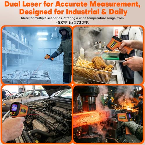 Infrared Thermometer Temperature Gun 2732°F 50:1 Dual Laser | IR Temp Gun for Industrial Furnace Kiln Foundry Steel Welding HVAC Engine Diagnostic Maintenance Tool - color: -58°F to 2732°F ，Dual-Laser