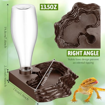 Mumufy 2 Pack Reptile Water Feeder Automatic Water Dispenser Waterer 13.5Oz Feeding Accessories Tank Lizards Waterer for Bearded Dragon Terrarium Turtle Tank Feeding Geckos Frog (Brown) - color: Brown