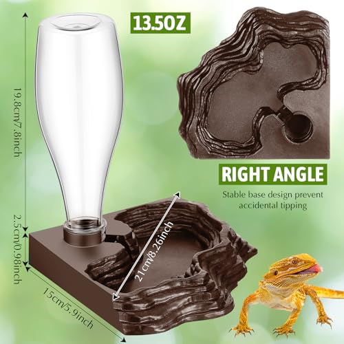 Mumufy 2 Pack Reptile Water Feeder Automatic Water Dispenser Waterer 13.5Oz Feeding Accessories Tank Lizards Waterer for Bearded Dragon Terrarium Turtle Tank Feeding Geckos Frog (Brown) - color: Brown