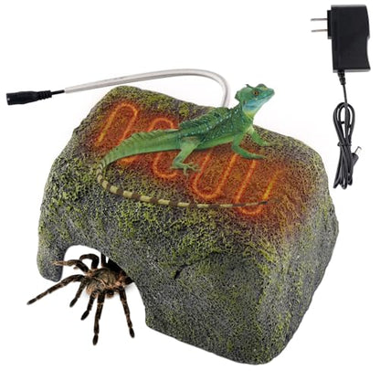 Reptile Heated Rock Bearded Dragon Basking Platform with Hide Cave,12V Thermostatic Heat Rocks Reptiles Habitat Decor Accessories for Lizard Gecko Tortoise Snake