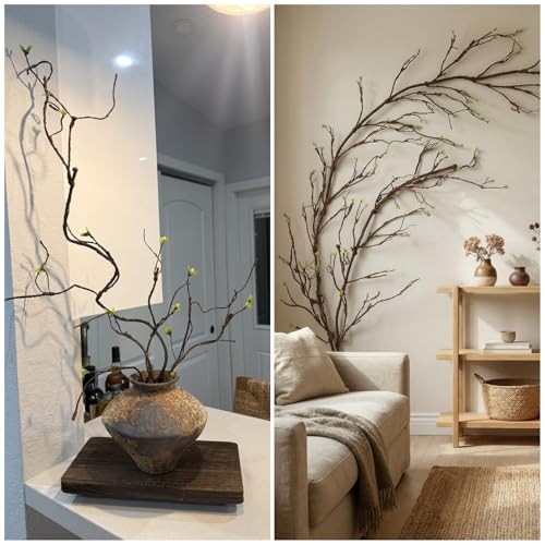 118"Faux Hanging Curly Willow Grapevine Bendable Tree Branche Wall Greenery | Long Realistic Fake Wood Greenery Twigs Stems Artificial Garland Plants For Porch Garden Mantel Arch Room Halloween Decor