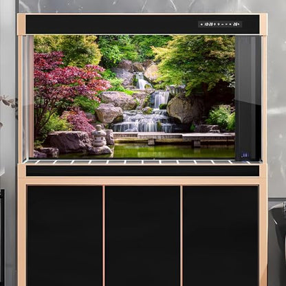 Waterfall Aquarium Background Kyoto Garden Style Terrarium Background Forest Huge Rocks Fish Tank Background Falls Stream River Aquarium Backdrop Waterfall Reptile Habitat Background 24x12in - color: Purple Green, size: 24(W)x12(H)in
