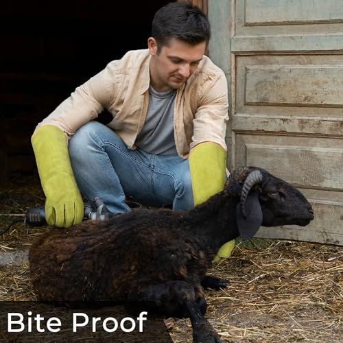 HANDLANDY HLDD Animal Handing Gloves- Bite Proof, Puncture & Scratch Resistant for Safe Handling - color: Yellow, size: 16-inches
