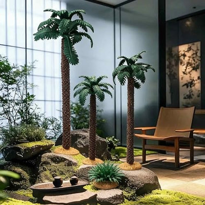 3Pcs Mini Palm Tree Decor, Artificial Miniature Coconut Trees for DIY Crafts, Bonsai, Micro Landscape, Fairy Garden, Model Train, Sandbox, Tropical Party Decoration - size: Palm Tree Decor