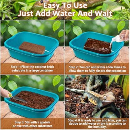Riare 8 Pack Natural Coconut Fiber Substrate, Coco Coir Reptile Substrate | Coconut Husk Reptile Bedding for Tortoises, Snakes, Geckos, Bearded Dragons & Hermit Crabs, Enclosures & Terrarium Setups - color: 8 pack