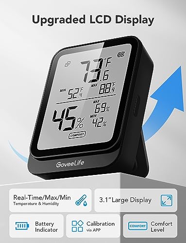 GoveeLife Bluetooth Hygrometer Thermometer H5104, LCD Digital Black 3-Pack | Indoor temperature monitor with APP alert & 2-yr data storage export, humidity meter for greenhouse/wine cellar/bedroom - color: Black, size: 3Pack