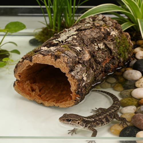 Veemoon Tree Trunk Reptile Hide Cave Hollow Log for Fish Tank Gecko Hide Climbing Platform Reptile Habitat Hideout Natural Terrarium Decor for Lizard Snake Amphibian 5.90 X 3.93 X 3.54 in