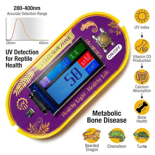 Reptile UVB UVA Light Meter for Bearded Dragon Tank Accessories, Portable Light Meter & Radiation Detector for Reptiles, Test Light and Sunlight Wavelength Meter with CR2032 Battery
