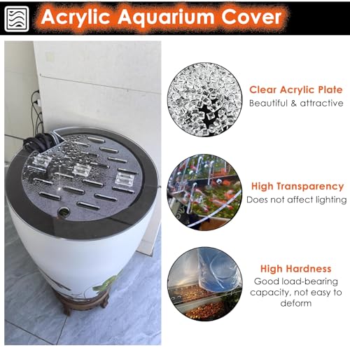 LZMZMQ Clear Acrylic Lid for Round Aquarium, Cat Proof Fish Tank Top Cover, Cuttable Terrarium Anti-Jump Hood with Hole & Hinges, Folding Flip-top(19.5in/49.5cm) - size: 19.5in/49.5cm