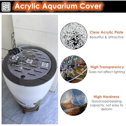 LZMZMQ Clear Acrylic Lid for Round Aquarium, Cat Proof Fish Tank Top Cover, Cuttable Terrarium Anti-Jump Hood with Hole & Hinges, Folding Flip-top(19.5in/49.5cm) - size: 19.5in/49.5cm