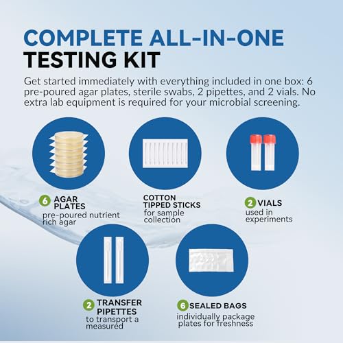 Water Bacteria Test Kit - 6 Pack Pre-Poured Agar Plates with Sterile Swabs | 6cm Professional diy testing kit with sterile petri dishes and swabs to detect mold and bacteria in well, tap, or pool water. - color: Water Bacteria Test Kit