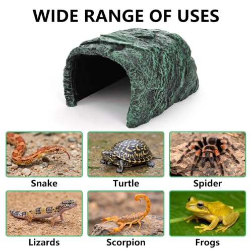 Cididu Reptile Hide Rock Cave, Resin Habitat Hidden for Terrarium and Aquarium Decor, Green Hideout Hide Cave Fit for Bearded Dragons, Lizards, Snakes, Geckos, Tortoises, Small Animals, Amphibians