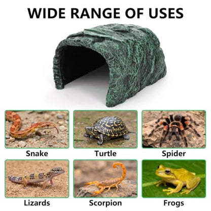 Cididu Reptile Hide Rock Cave, Resin Habitat Hidden for Terrarium and Aquarium Decor, Green Hideout Hide Cave Fit for Bearded Dragons, Lizards, Snakes, Geckos, Tortoises, Small Animals, Amphibians