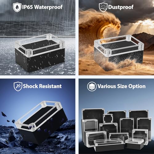 Junction Box with Clear Cover IP65 Waterproof Project Box Dustproof ABS Plastic Electrical Project Boxes Universal Enclosure, Black 3.9"x 2.6"x 1.9"(100x68x50mm)(Pack of 2) - color: 2 packs, size: 3.9"x 2.6"x 1.9"