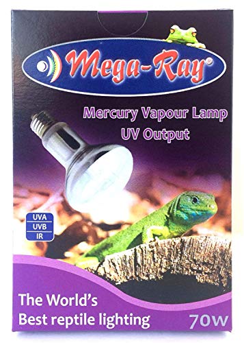 Mega-Ray Mercury Vapor Smallest UV Light Bulb On The Planet for Reptile and Amphibian Use, UVA UVB IR, Great Way of Heat UV and basking, High-Intensity - 70 Watts