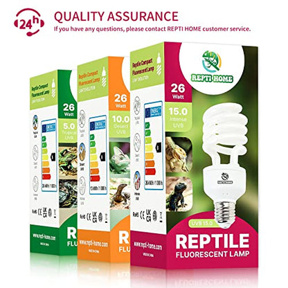 UVB Reptile Light 15.0, 26W Intense UVA UVB Bulb for Reptiles, Terrarium Compact Fluorescent Lamp, Reptile UVB Light Bulb for Desert Reptiles & Amphibians - size: 15.0-26