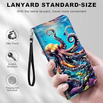for Cricket Outlast 5G 2024 Wallet case with RFID Blocking Credit Card Holder Kickstand, Folio Flip PU Leather Shockproof Protective Cover for AT&T Motivate Pro 5G, Octopus Swimming - color: Octopus Swimming