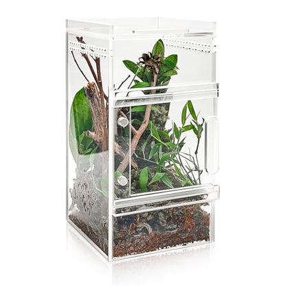 Pre-Assembled Jumping Spider Enclosure 3x3x6 Inch Acrylic Spider Cage Insect Terrarium Bug Enclosure Tarantula Enclosure Reptile Terrarium for Snail, Mantis, Lizard, and Small Reptiles