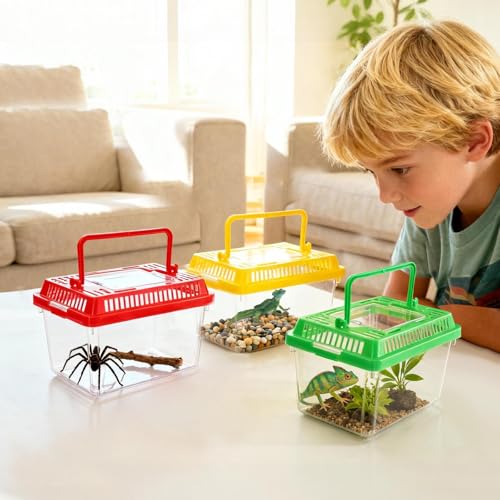 15 Pcs Small Plastic Reptile Carrier, Tarantula Enclosure Snake Breeding Box, Mini Fish Tank Portable, Beach Aquarium for Turtle Hermit Crab Spider Snake Bearded Lizard (5.1 x 3.5 x 3.5)