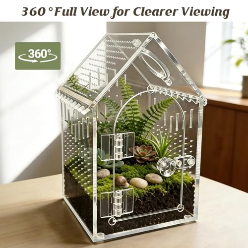 Acrylic Jumping Spider Enclosure, Multi-Purpose Small Insect Terrarium for Mantis, Tarantula, Gecko, Snail, Hermit Crab – Ideal as Critter Keeper, Breeding Box or Arboreal Pet Cage