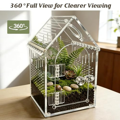 Acrylic Jumping Spider Enclosure, Multi-Purpose Small Insect Terrarium for Mantis, Tarantula, Gecko, Snail, Hermit Crab – Ideal as Critter Keeper, Breeding Box or Arboreal Pet Cage