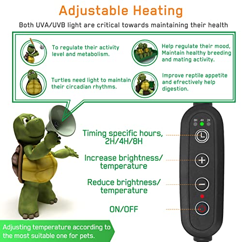 Timed Reptile Heat Lamp with Clamp, Adjustable UVA/UVB Basking Light, 360° Rotatable Clip and Power Adapter for Aquarium (Bulb Included) - color: Black