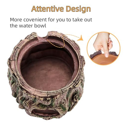 Reptile Hide Cave with Detachable Base, Humidity Dish | 3 in 1 Leopard Gecko Reptile Hideout for Shedding, Lizard Snake Hiding Place Terrarium Decor for Amphibians Snake Turtle