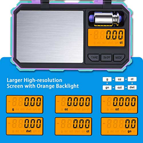 (Upgradaed) AMIR Digital Mini Scale, 200g /0.01g Pocket Scale, 50g Calibration Weight, Electronic Smart Scale, 6 Units, LCD Backlit Display, Tare, Auto Off, Stainless Steel (Battery Included) - color: Mint Green