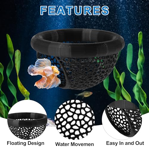 Floating Betta Cave & Hammock, Multi-Functional Hideout for Aquarium Black - color: Black