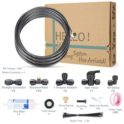 Misters for Outside Patio, 59ft Misting Line + Filter + 23 Brass Misting Nozzles +Brass Adapter(3/4") Misting System for Garden, Greenhouse, Trampoline and Chicken Coop