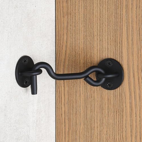 4" Privacy Hook and Eye Gate Door Latch, Easy Barn Door Lock, Black | Solid 5/16" Iron Rod, 2-Layer Powder Coating, Quick Locking for Sliding Barn, Pocket, Closet, Screen Doors, Indoor/Outdoor