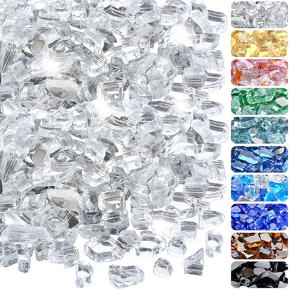 10 Pounds Fire Glass 1/2 Inch High Reflective Tempered Firepit Glass | Crystal Clear Rocks for Fireplace, Fire Pit Table, Fire Bowl and Landscaping & DIY Crafts - color: Crystal Clear, size: 1/2 inch, 10lb
