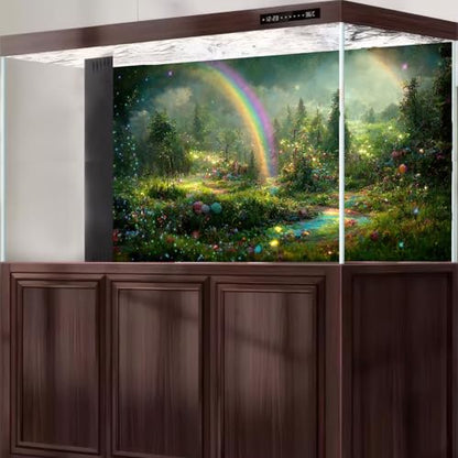 Fantasy Flower Garden Aquarium Background Various Flowers Rainbow Fish Tank Background Misty Foggy Night Sparking Stars Terrarium Backgrounds Stunning Flowers Scene Reptile Tank Backgrounds 24x12in - color: Purple_Green, size: 24(W)x12(H)in