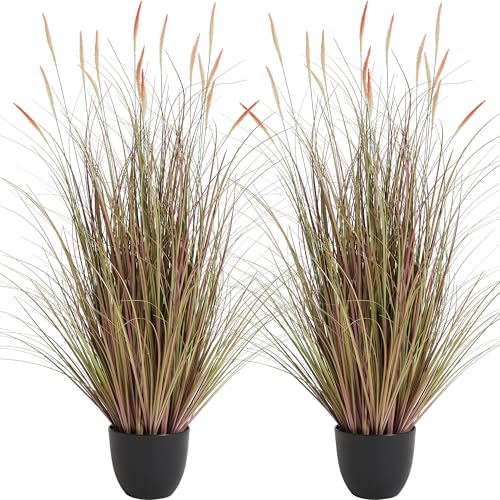 4ft 2-Pack Artificial Cattail Reed Grass, 47.2’’ Fake Indoor Outdoor Plants | Artificial Onion Grass Floor Plant, Home Office Wedding Decorative Potted Plants, Housewarming Gift, Pink - size: 4FT