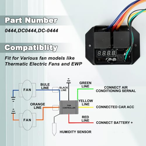 Digital Thermatic Fan Switch Kit #0444,12V and 24V, Adjustable Temperature Range Digital Electric Thermatic Dual Electric Fan Switch Kit