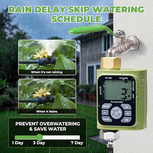 HOMENOTE Misting Cooling System with Timer, 26FT Misting Hose | 7 Brass Nozzles, 3/4" Brass Adapter, Water Timer with Mist Mode & Irrigation Mode, For Patio Cooling and Garden Watering - size: 26FT / 8M