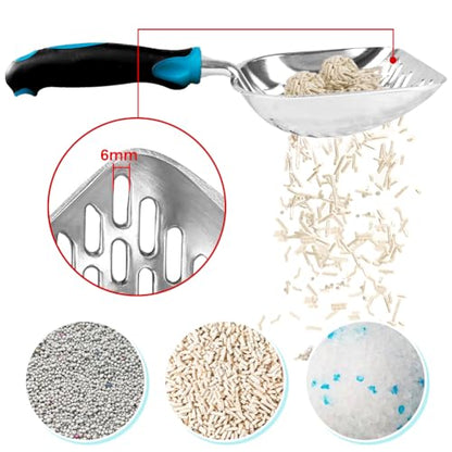 Cat Litter Scoop-Metal Cat Scooper-Long Handle Scoop,Cat Scooper-Poop Sifting-Mesh Shovel-Suitable for Cat Litter Box(Blue)-Christmas - color: Blue, size: L