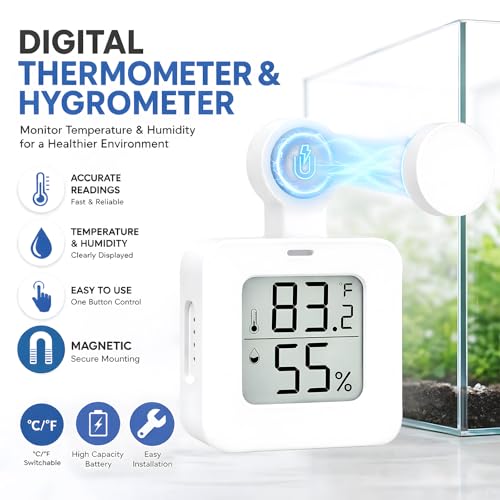 Magnetic Reptile Thermometer Hygrometer,Large Screen °F/°C Digital Temp&Humidity Gauge for Terrarium Tank Enclosure,for Gecko,Bearded Dragon,Snake,Tortoise,Hermit Crab,Jumping Spider (1 White) - color: 1 White