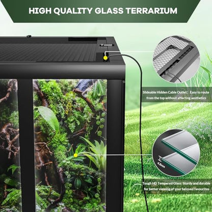 24"X18"X18" Reptile Terrarium, Front Opening Reptile Glass Tank with Mesh Top & Lock, Vertical Arboreal Enclosure for Jumping Spiders, Tarantulas, Frogs & Small Geckos Black