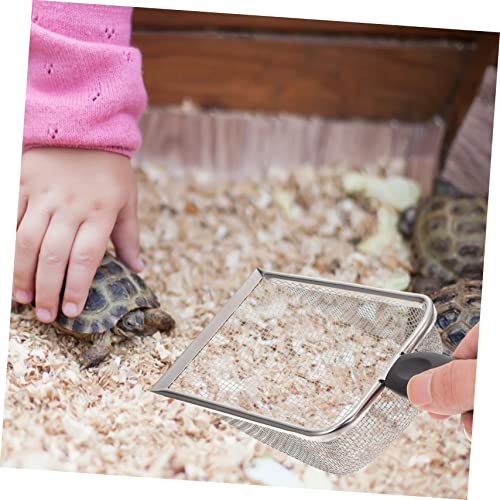 Hemoton 1Pc Stainless Steel Reptile Sand Shovel with Filtering Mesh Ergonomic Design for Easy Excrement Cleanup Terrariums for Turtles Lizards and Other Reptiles