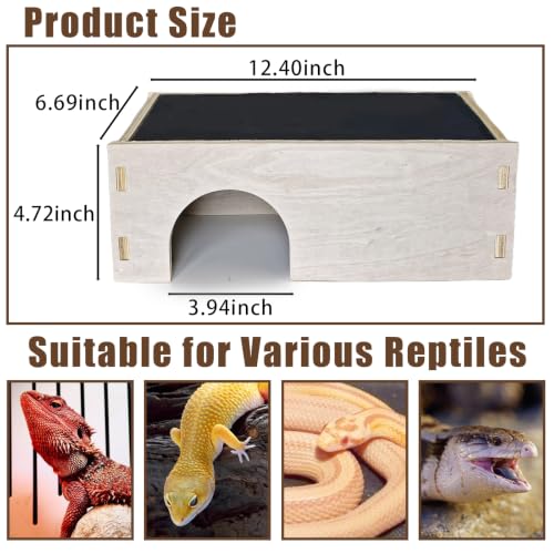 Bearded Dragon Basking Platform,Wooden Reptile Hides Cave with Basking Rock | Crested Gecko Hideout with Slate Rock Tank Accessories for Lizard Snake Tortoise